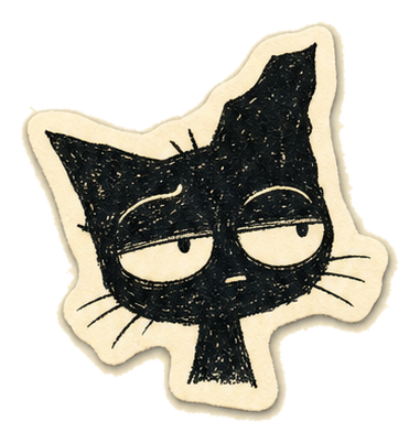 Hand-drawn black cat thinking