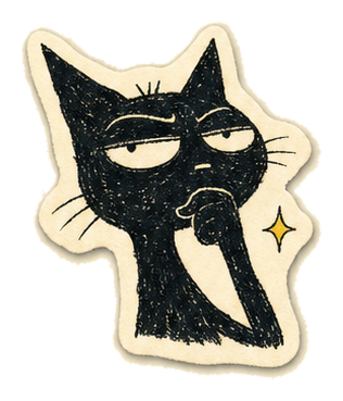 Hand-drawn black cat celebrating a tiny win